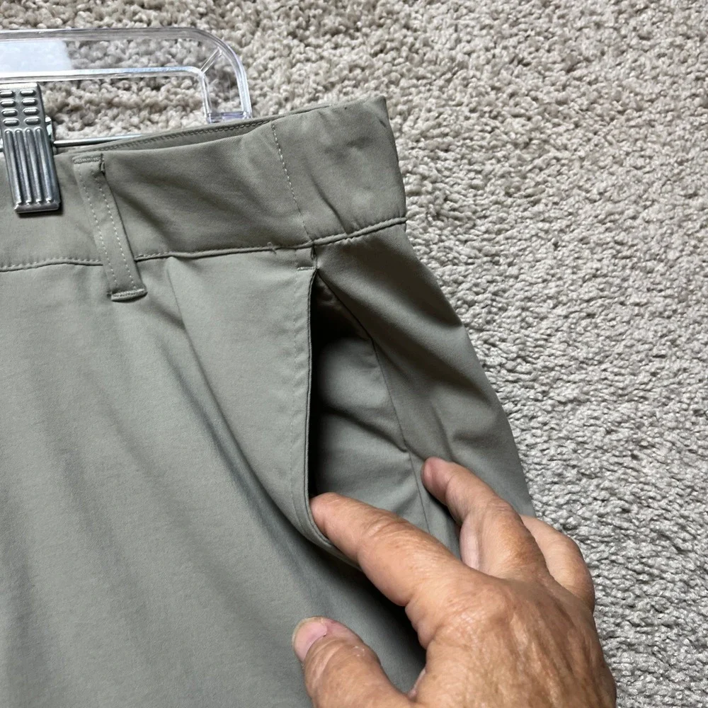 Adidas Nylon Chino Pants Mens 32x32 Olive Green Flat Front Golf 3 Stripes NEW